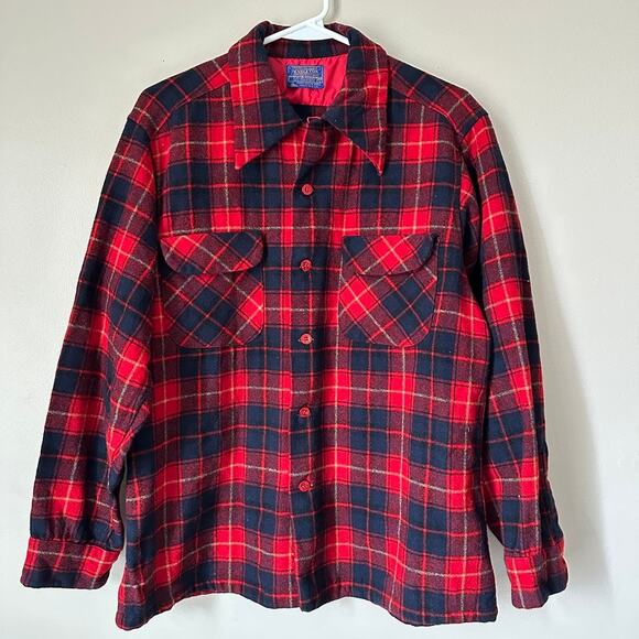 Pendleton Tops - Pendleton Vintage Wool Shirt Womens LARGE Red Plaid Gorpcore Grunge USA Chore